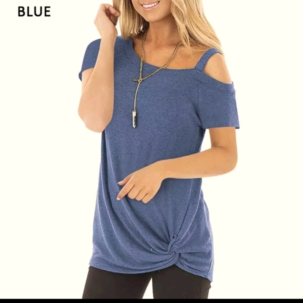 CLEARANCE XL ONLY Tunic Top Cold Shoulder Short Sleeve Tie K…